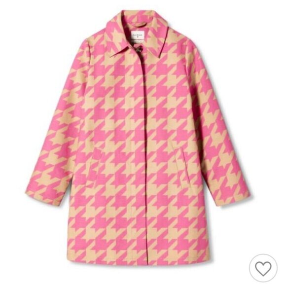 Isaac Mizrahi Target 20th Anniversary Collection Pink & Tan Houndstooth Trench - Picture 1 of 16